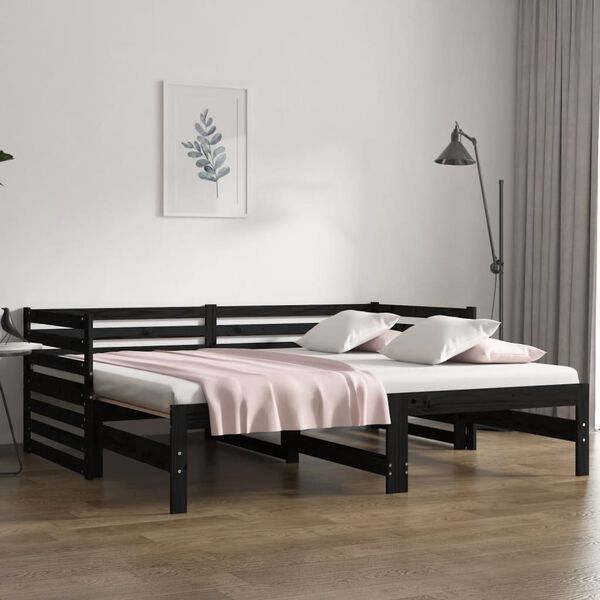 vidaXL Estrutura sof&aacute;-cama de puxar 2x(90x190) cm pinho maci&ccedil;o preto