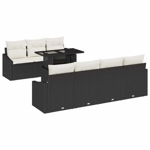 vidaXL Conjunto de Sof&aacute; de Jardim 8 pcs Preto e Creme vime PE