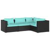 vidaXL 4 pcs conjunto lounge de jardim c/ almofad&otilde;es vime PE preto