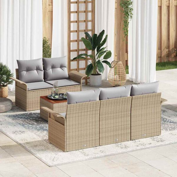 vidaXL Conjunto de Sofá de Jardim com almofada 6 pcs Bege vime PE