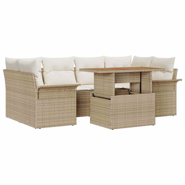 vidaXL Conjunto de Sof&aacute; de Jardim 7 pcs Bege Rattan Sint&eacute;tico