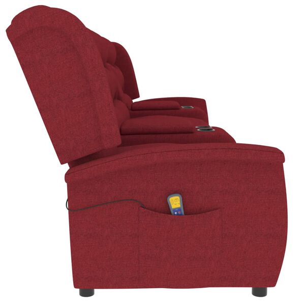 vidaXL Poltrona massagem 4 lug. reclin. c/ suporte copo vermelho-tinto