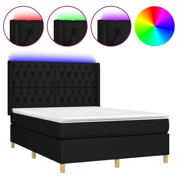 vidaXL Cama box spring c/ colch&atilde;o e LED 140x200 cm tecido preto