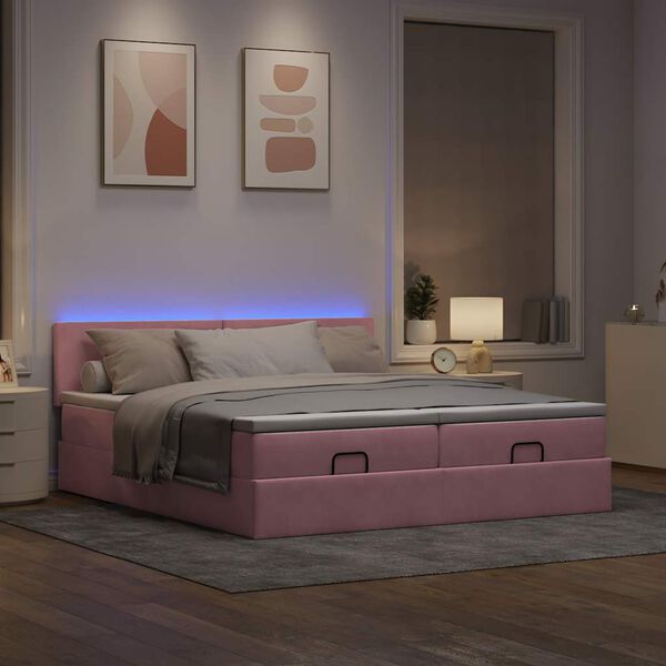 moldura de cama otomana vidaXL com colch&atilde;o rosa 200x200cm Veludo