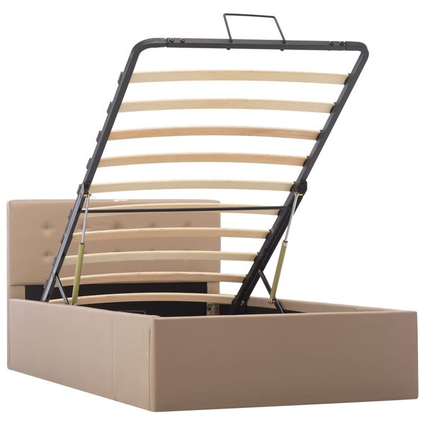 vidaXL Cama hidráulica c/ arrumação 100x200cm couro artif. cappuccino