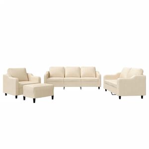 vidaXL 4 pcs conjunto de sof&aacute;s com almofad&otilde;es tecido cor creme