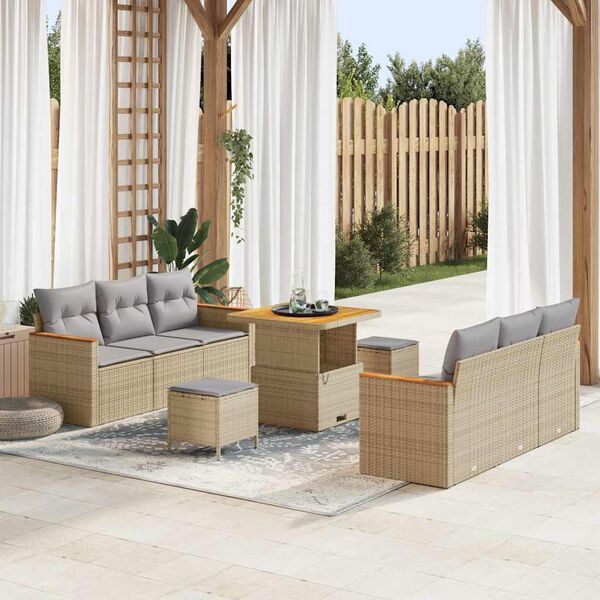 vidaXL Conjunto de Sof&aacute; de Jardim com almofada Bege Rattan Sint&eacute;tico