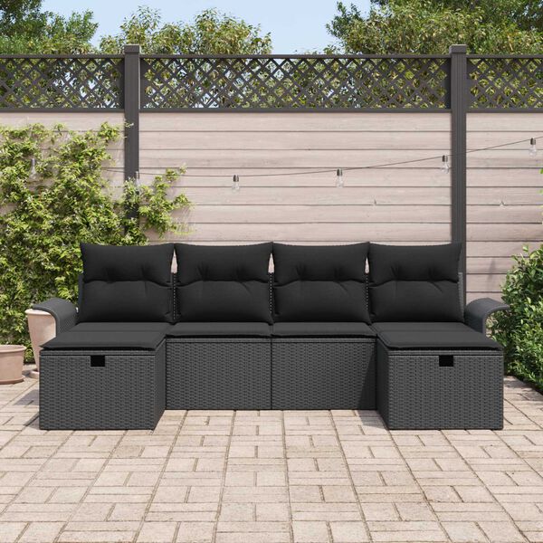 vidaXL Conjunto de Sof&aacute; de Jardim com almofada 6 pcs Preto vime PE