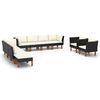 vidaXL 10 pcs conj. lounge jardim vime PE e madeira de eucalipto preto