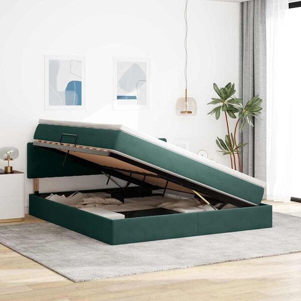 vidaXL Cama com Armazenamento Verde Escuro 160 x 200 cm Veludo