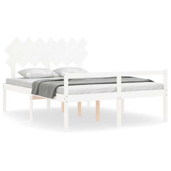 vidaXL Cama para idosos com cabeceira 140x190 cm madeira maci&ccedil;a branco
