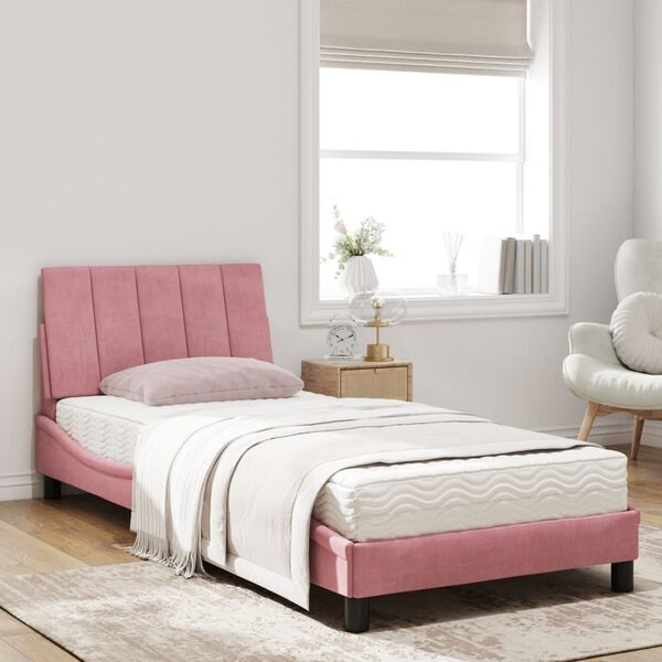 vidaXL Cama com colch&atilde;o Hanko 90x200 cm veludo rosa