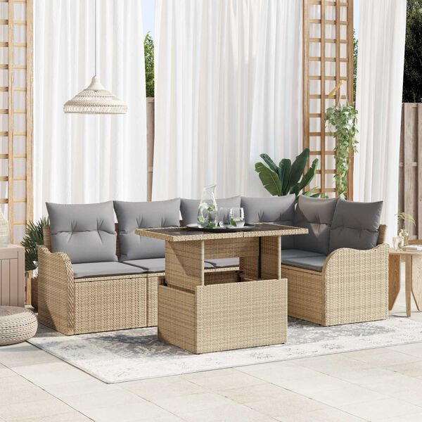 vidaXL Conjunto de Sof&aacute; de Jardim 6 pcs Bege Rattan de Polipropileno