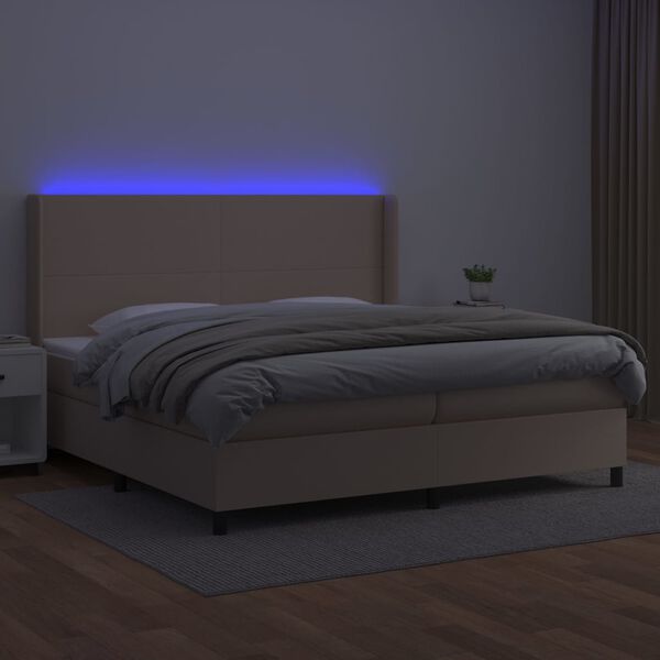 vidaXL Cama box spring c/colch&atilde;o/LED 200x200cm couro artif. cappuccino