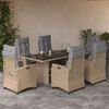vidaXL 7 pcs conj. jantar jardim c/ almofad&otilde;es vime PE bege misturado