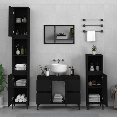 vidaXL 3 pcs conjunto móveis casa de banho derivados de madeira preto
