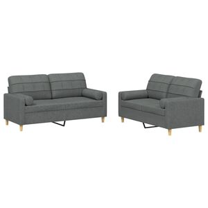 vidaXL 2 pcs conjunto de sof&aacute;s com almofadas tecido cinzento-escuro