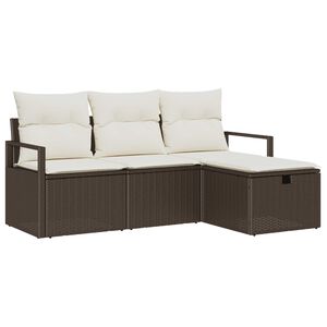 vidaXL Conjunto de Sof&aacute;s com almofada 4 pcs Marrom e Creme vime PE