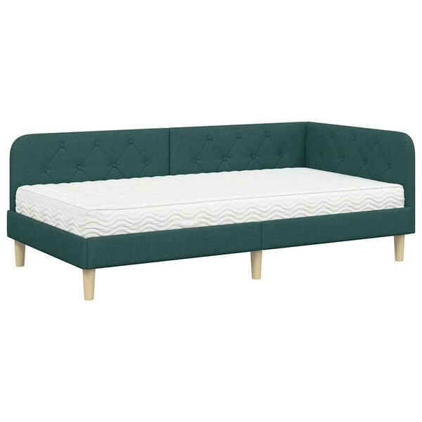 vidaXL Estrutura de Cama de Canto Verde Escuro 90 x 190 cm tecido