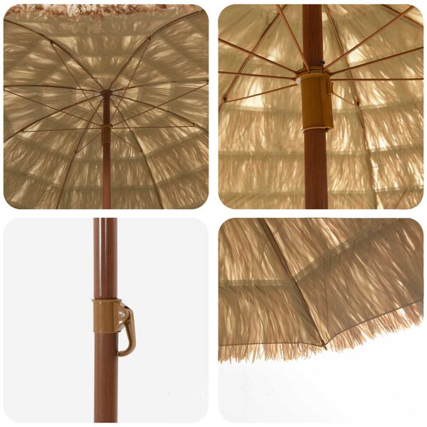 vidaXL Parasol de Praia Natural 255 x 255 x 255 cm Poli&eacute;ster e A&ccedil;o