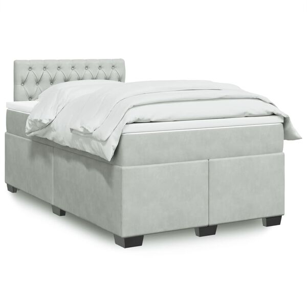 vidaXL Cama boxspring com colch&atilde;o 120x190 cm veludo cinzento-claro
