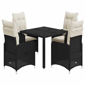 vidaXL 5 pcs conjunto bistr&ocirc; de jardim c/ almofad&otilde;es vime PE preto