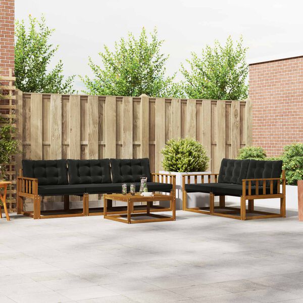 vidaXL Conjunto de Sof&aacute;s para Exterior 6 pcs Natural e Preto