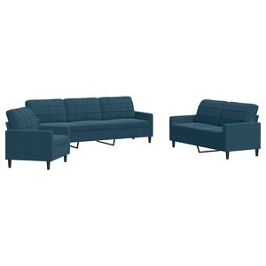 vidaXL 3 pcs conjunto de sof&aacute;s com almofad&otilde;es veludo azul