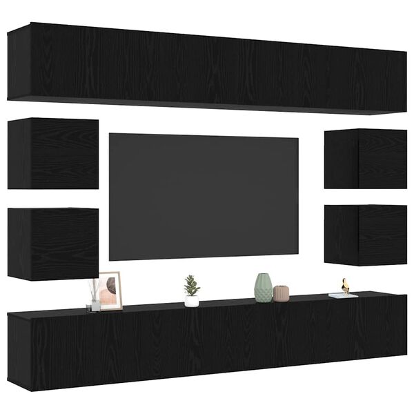 vidaXL Conjunto de m&oacute;vel de TV 8 pcs Carvalho Preto Madeira processada