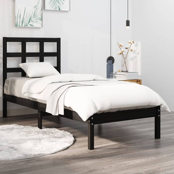 vidaXL Estrutura cama pequena solteiro 75x190 cm madeira maciça preto