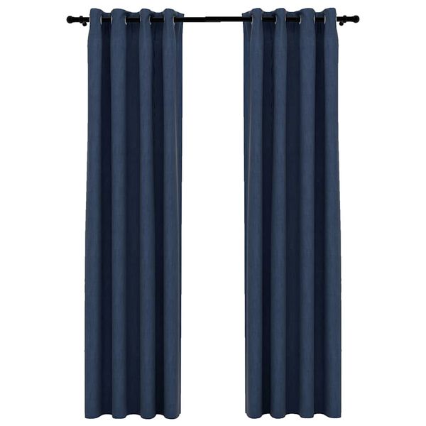 vidaXL Cortinas opacas aspeto linho c/ ilh&oacute;s 2 pcs 140x245 cm azul