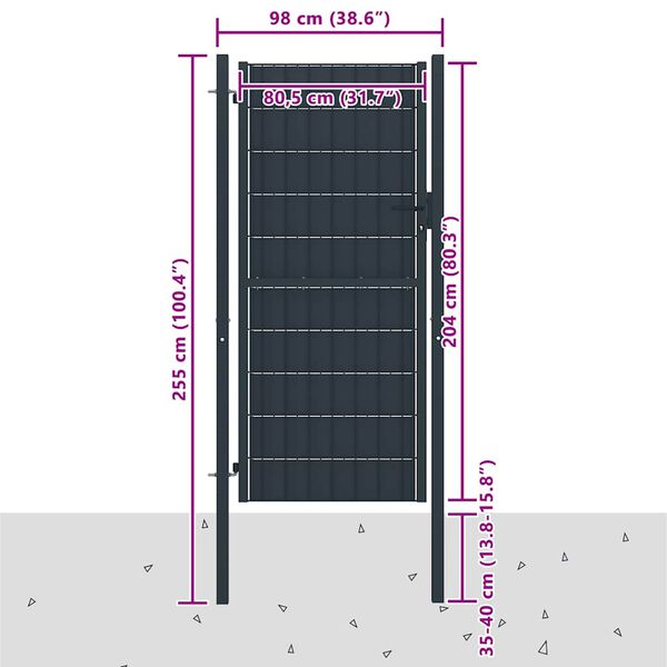 vidaXL Port&atilde;o de cerca em PVC e a&ccedil;o 100x204 cm antracite.