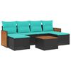 vidaXL Conjunto de sof&aacute; de jardim com 7 pe&ccedil;as e almofadas em rattan sint&eacute;tico preto