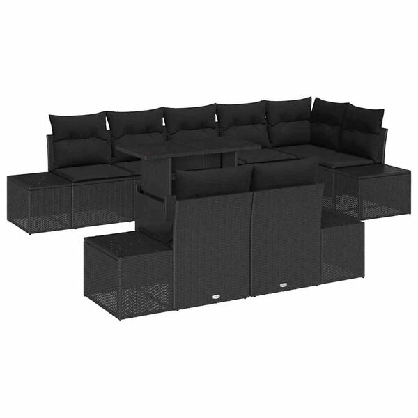 vidaXL Conjunto de Sof&aacute; de Jardim 9 pcs Preto Rattan Sint&eacute;tico