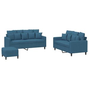vidaXL 3 pcs conjunto de sof&aacute;s com almofad&otilde;es veludo azul