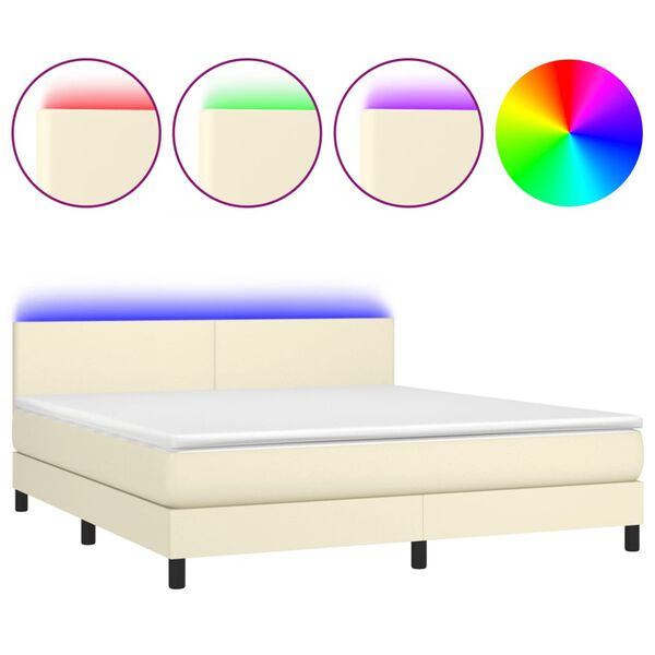 vidaXL Cama box spring c/ colch&atilde;o/LED 160x200cm couro artificial creme