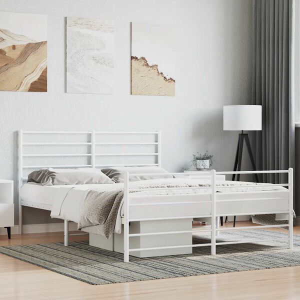 vidaXL Estrutura de cama com cabeceira e p&eacute;s 140x200 cm metal branco