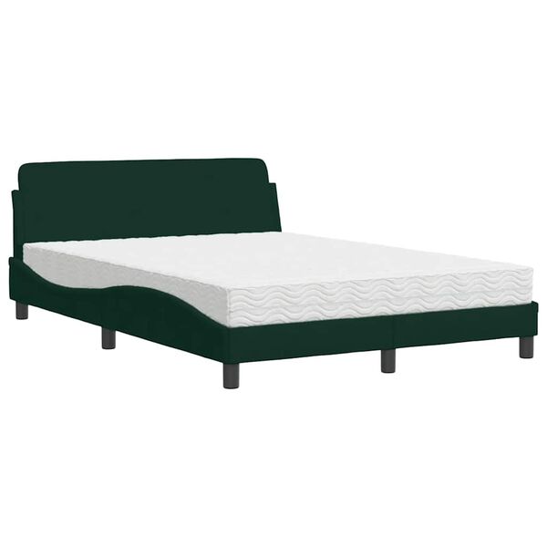 vidaXL Cama com colch&atilde;o Dover 120x200 cm veludo verde-escuro