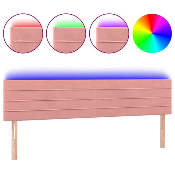 vidaXL Cabeceira de cama c/ luzes LED veludo 200x5x78/88 cm rosa