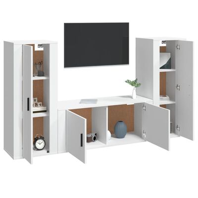 vidaXL Conjunto móveis de TV 3 pcs madeira processada branco