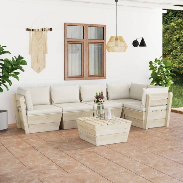 vidaXL 6 pcs conjunto lounge de paletes + almofad&otilde;es madeira de abeto