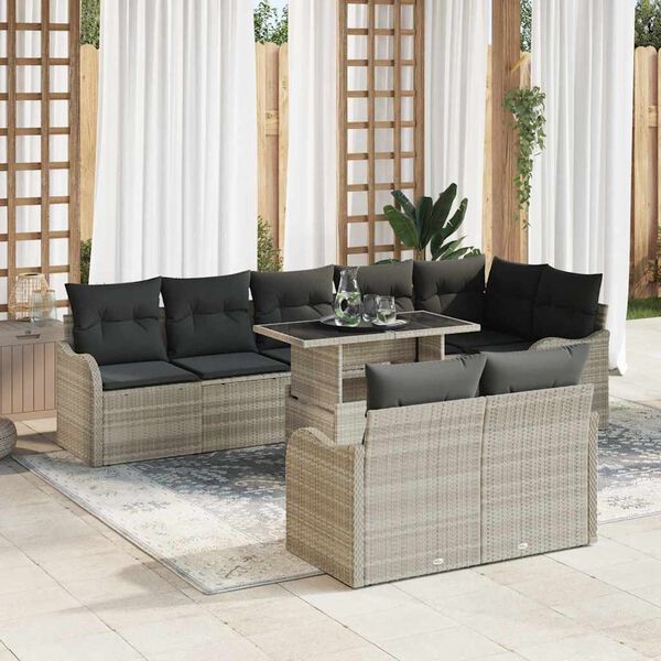 vidaXL Conjunto de lounge 9 pcs Cinzento-claro Rattan Sintético