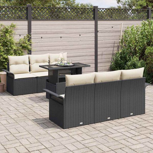 vidaXL Conjunto de Sof&aacute; de Jardim com almofada 7 pcs Preto vime PE