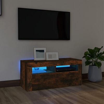 vidaXL Móvel de TV com luzes LED 90x35x40 cm carvalho fumado