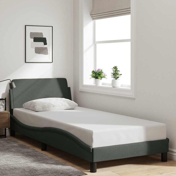 vidaXL Estrutura de cama Dover 90x190 cm tecido cinzento-escuro
