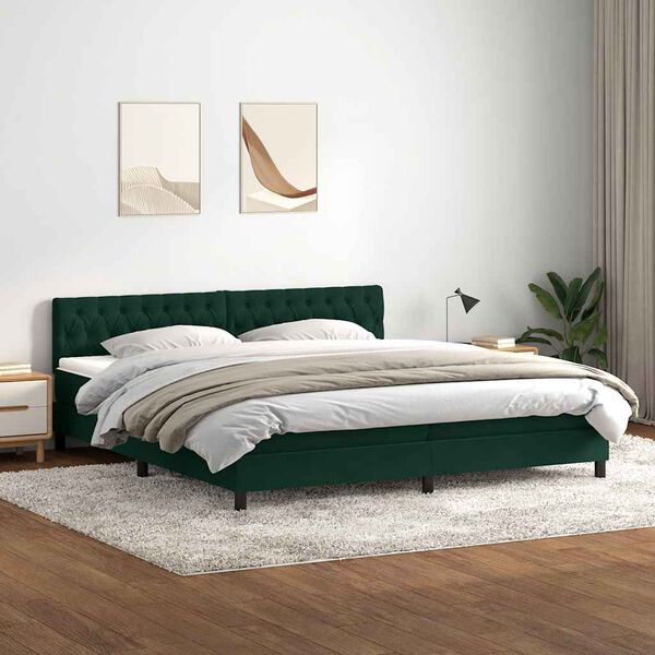 vidaXL Cama com molas/colch&atilde;o 180x210 cm veludo verde-escuro