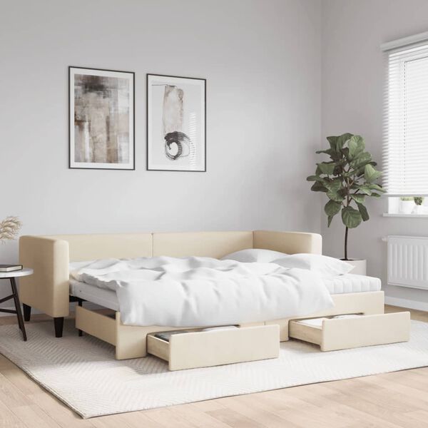 vidaXL Sof&aacute;-cama com gavet&atilde;o e gavetas 80x200 cm tecido cor creme