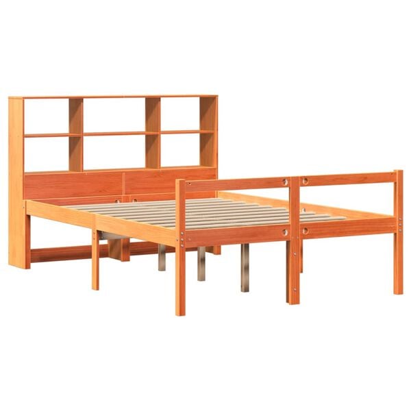 VidaXL Cama com estante sem colch&atilde;o 140x190 cm madeira maci&ccedil;a