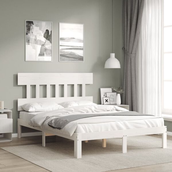 vidaXL Cama sem colch&atilde;o 140x190 cm madeira de pinho maci&ccedil;a branco