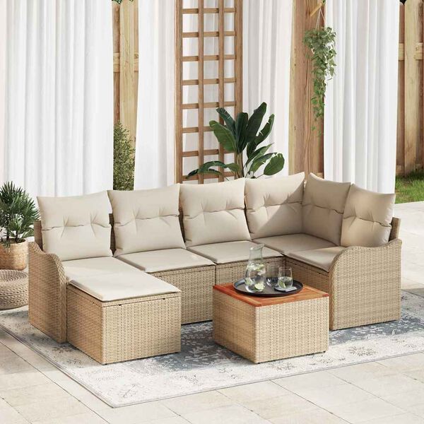 vidaXL Conjunto de Sof&aacute; de Jardim 7 pcs Bege Rattan Sint&eacute;tico